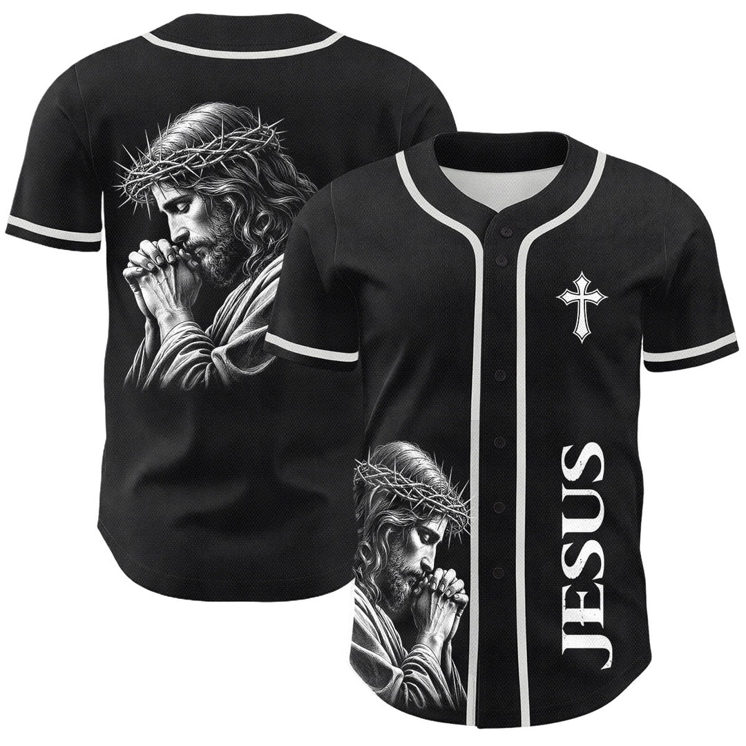 Christianartworkshop Vintage Praying Jesus Crown Of Thorns Unisex Baseball Jersey - 5XL - image 0