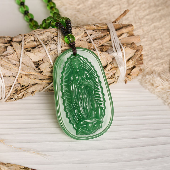 FREE Today: Relief‑Molded Holy Portrait Beaded Necklace: Token of Serene Divine Solace for Daily Devotion - Green - Our Lady - image 18