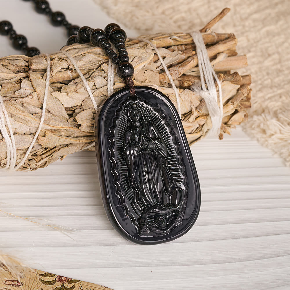 FREE Today: Relief‑Molded Holy Portrait Beaded Necklace: Token of Serene Divine Solace for Daily Devotion - Black - Our Lady - image 14