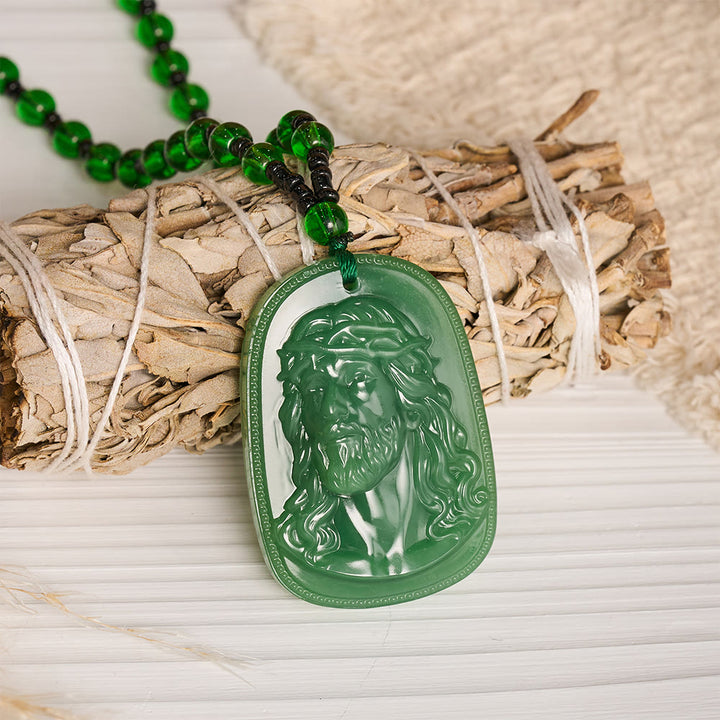 FREE Today: Relief‑Molded Holy Portrait Beaded Necklace: Token of Serene Divine Solace for Daily Devotion - Green - Jesus - image 4