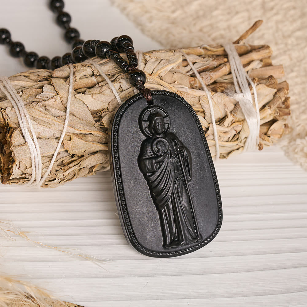 FREE Today: Relief‑Molded Holy Portrait Beaded Necklace: Token of Serene Divine Solace for Daily Devotion - Black - St. Jude - image 7