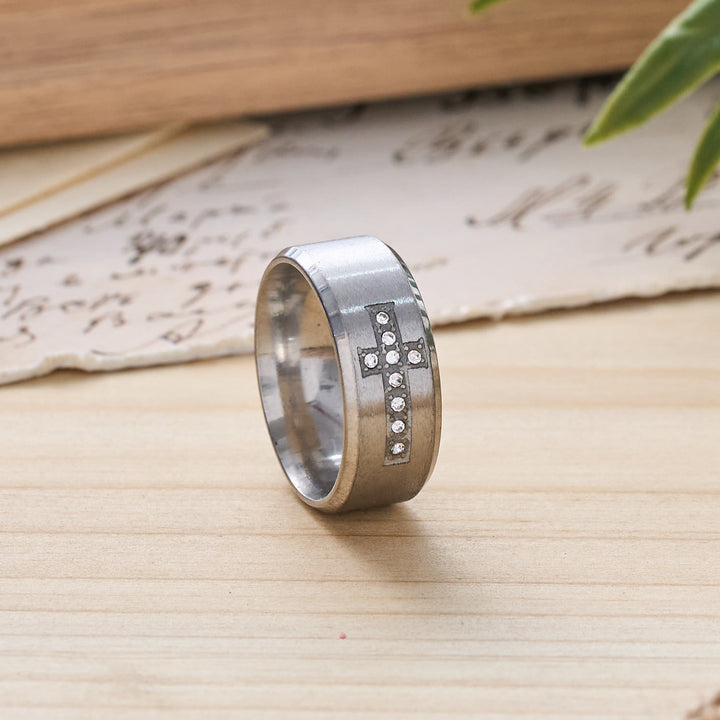 Christianartworkshop Sleek Wide Band Jeweled Cross Ring: Token of Calming Divine Guidance - Silver - US 13 - image 7