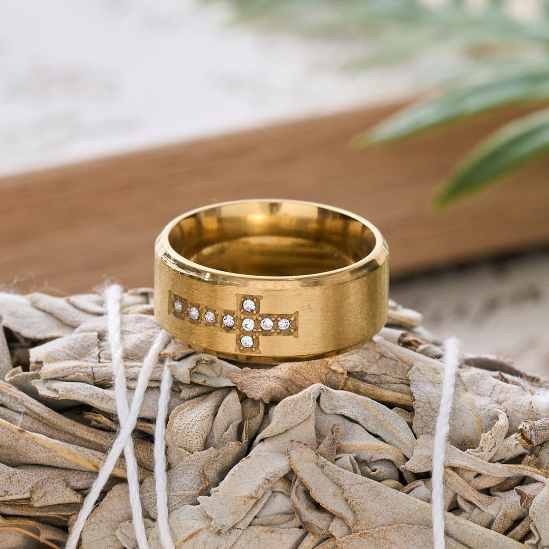 Christianartworkshop Sleek Wide Band Jeweled Cross Ring: Token of Calming Divine Guidance - image 6