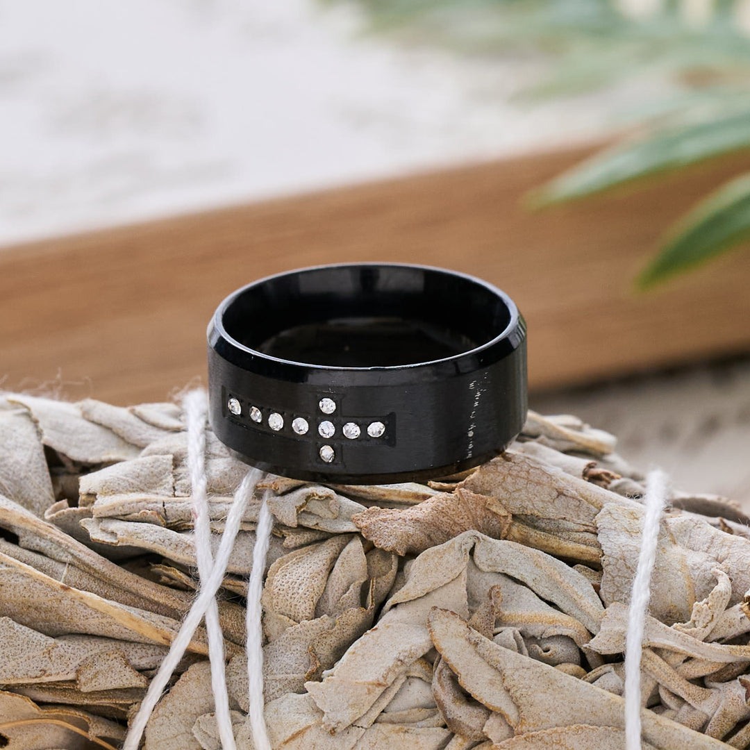 FREE Today: Sleek Wide Band Jeweled Cross Ring: Token of Calming Divine Guidance - image 3