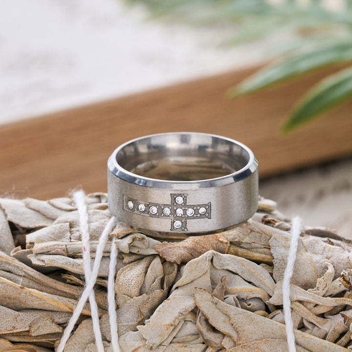 FREE Today: Sleek Wide Band Jeweled Cross Ring: Token of Calming Divine Guidance - image 9