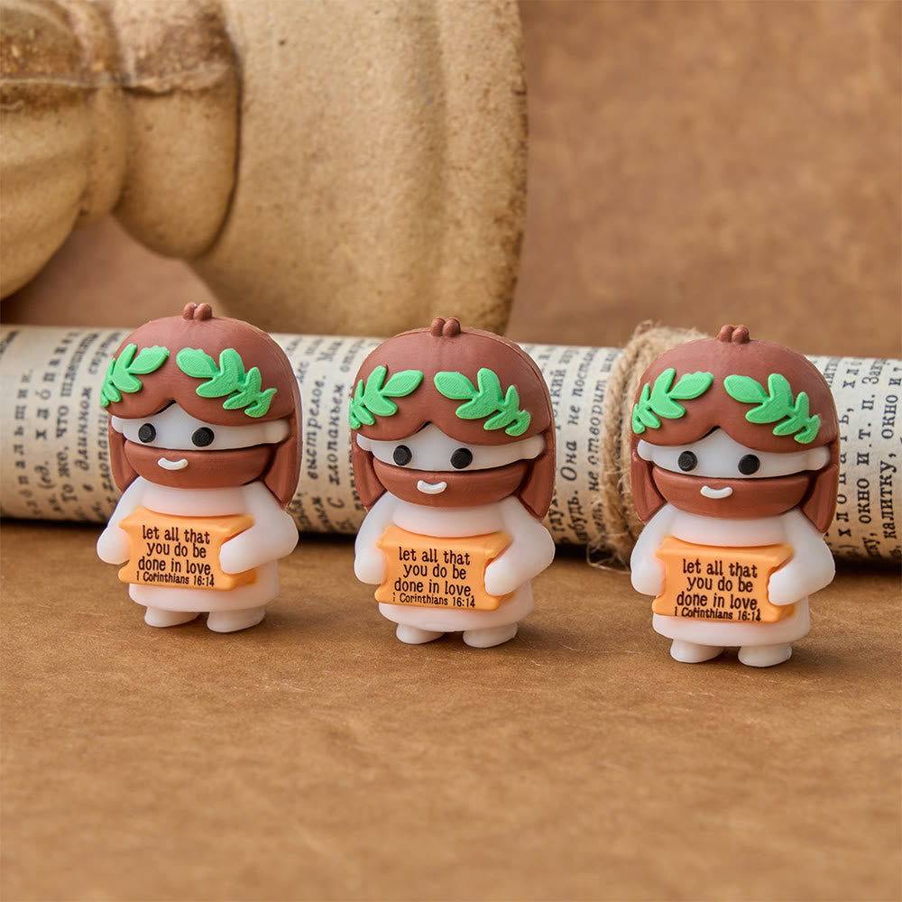 Christianartworkshop Mini Jesus Figurine Ornaments: Cute Scripture Plaque Desktop Decor, Emblem of Tender Heavenly Love - image 2