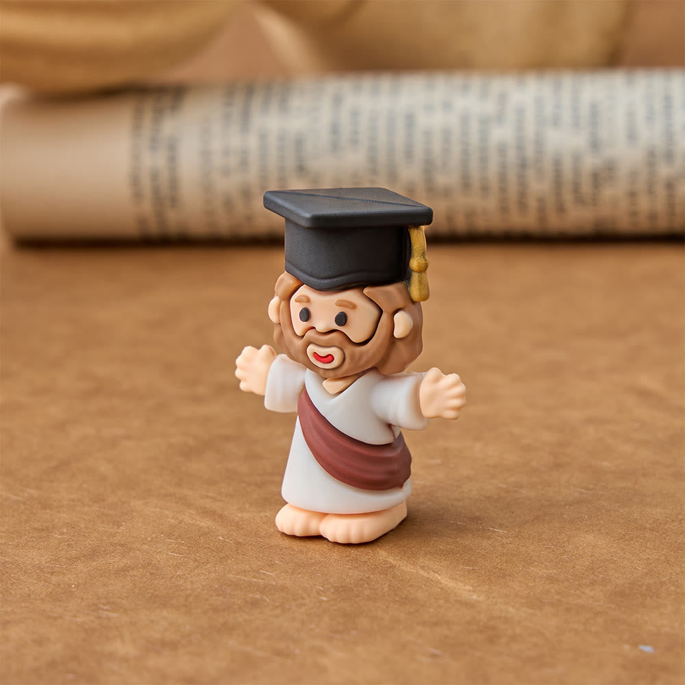 Christianartworkshop Mini Jesus Figurine Ornaments: Graduation Cap Open-Arm PVC Decor, Emblem of Hopeful Heavenly Blessing - image 3