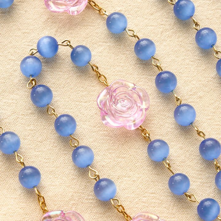 Christianartworkshop Blue Cat’s Eye Rose Rosary With Our Lady Medal: Token of Gentle Heavenly Mercy - image 5