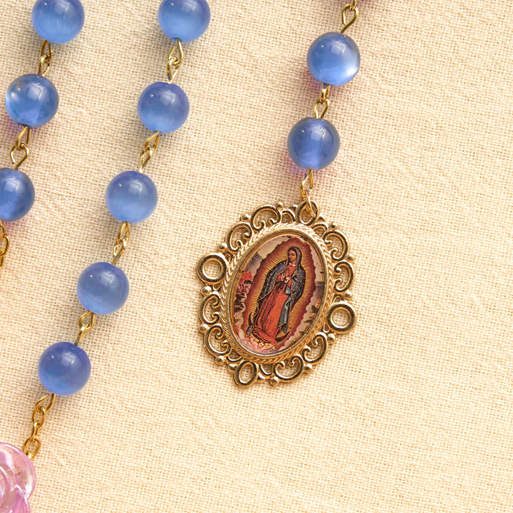 Christianartworkshop Blue Cat’s Eye Rose Rosary With Our Lady Medal: Token of Gentle Heavenly Mercy - image 6
