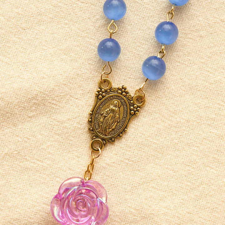 Christianartworkshop Blue Cat’s Eye Rose Rosary With Our Lady Medal: Token of Gentle Heavenly Mercy - image 7