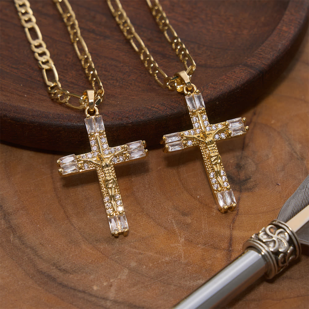 FREE Today: Baguette Crystal Crucifix Figaro Chain Necklace: Emblem of Everlasting Divine Mercy - Crucifix - image 0