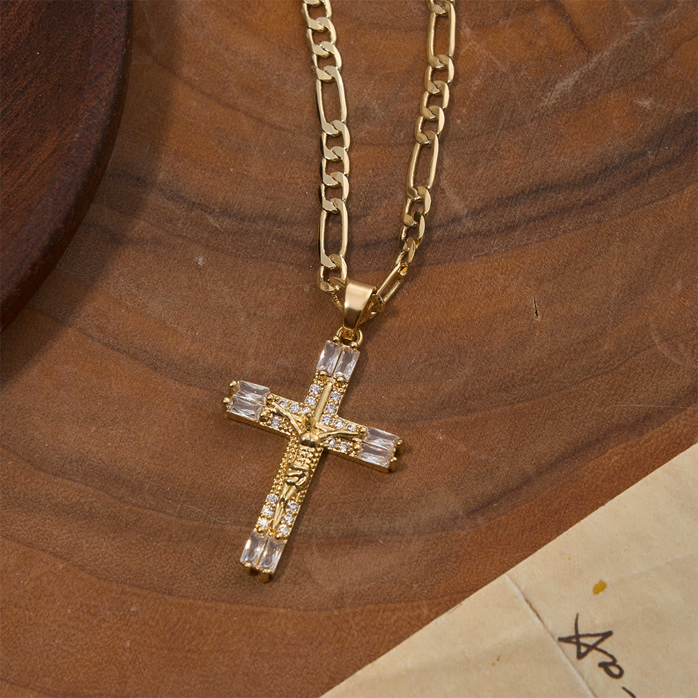 FREE Today: Baguette Crystal Crucifix Figaro Chain Necklace: Emblem of Everlasting Divine Mercy - image 2