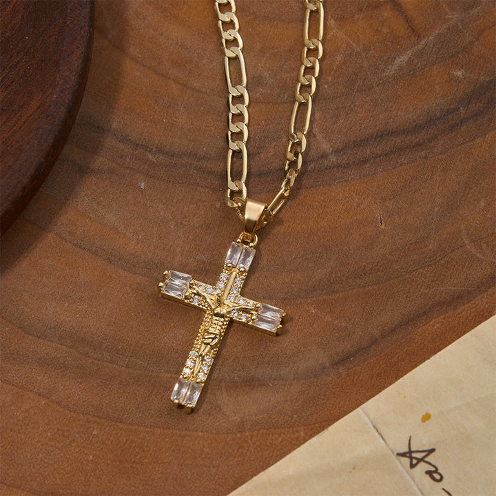 FREE Today: Baguette Crystal Crucifix Figaro Chain Necklace: Emblem of Everlasting Divine Mercy - image 2