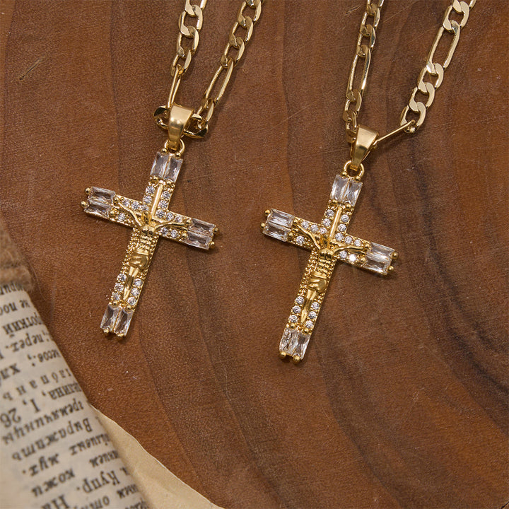 FREE Today: Baguette Crystal Crucifix Figaro Chain Necklace: Emblem of Everlasting Divine Mercy - image 1