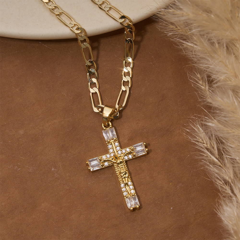 FREE Today: Baguette Crystal Crucifix Figaro Chain Necklace: Emblem of Everlasting Divine Mercy - image 3