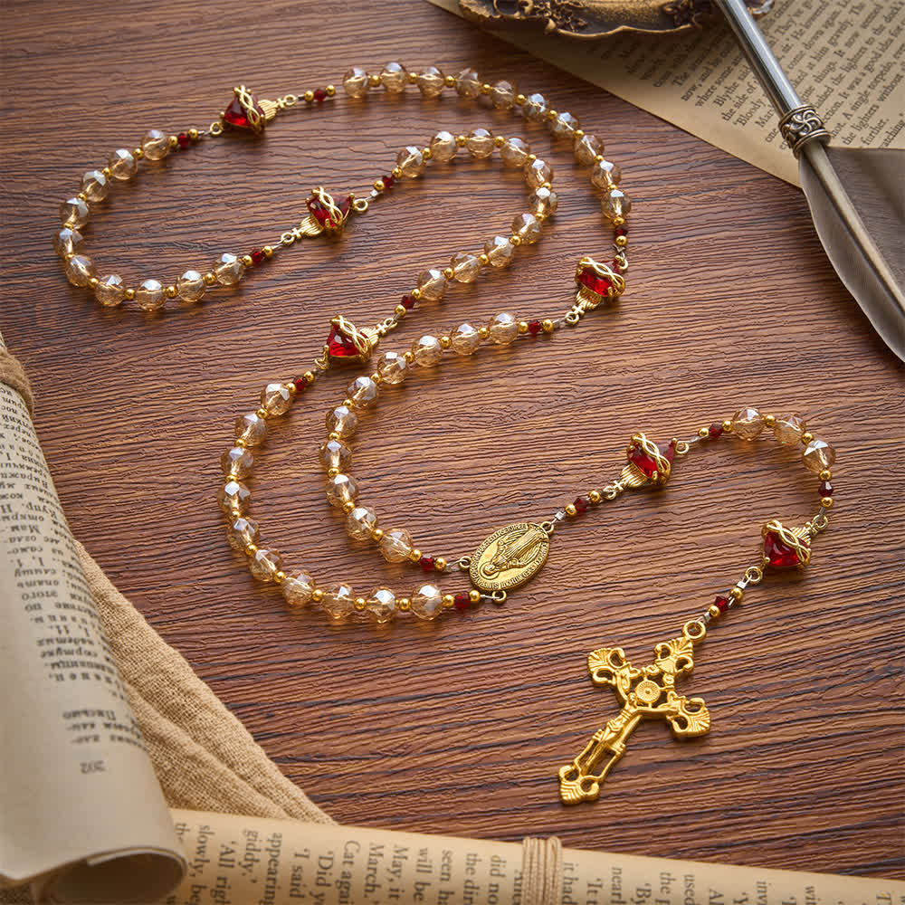 Christianartworkshop Champagne Faceted Glass Rosary With Sacred Heart Charms: Emblem of Enduring Divine Love - image 3