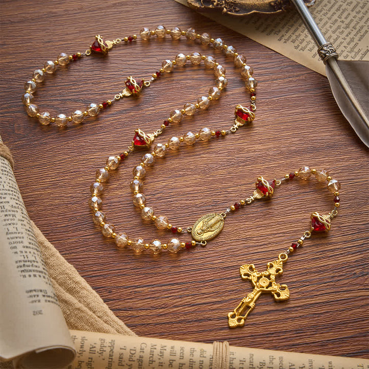 Christianartworkshop Champagne Faceted Glass Rosary With Sacred Heart Charms: Emblem of Enduring Divine Love - image 3
