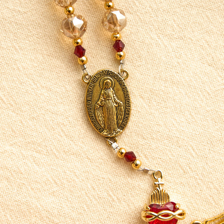 FREE Today: Champagne Faceted Glass Rosary With Sacred Heart Charms: Emblem of Enduring Divine Love - image 6