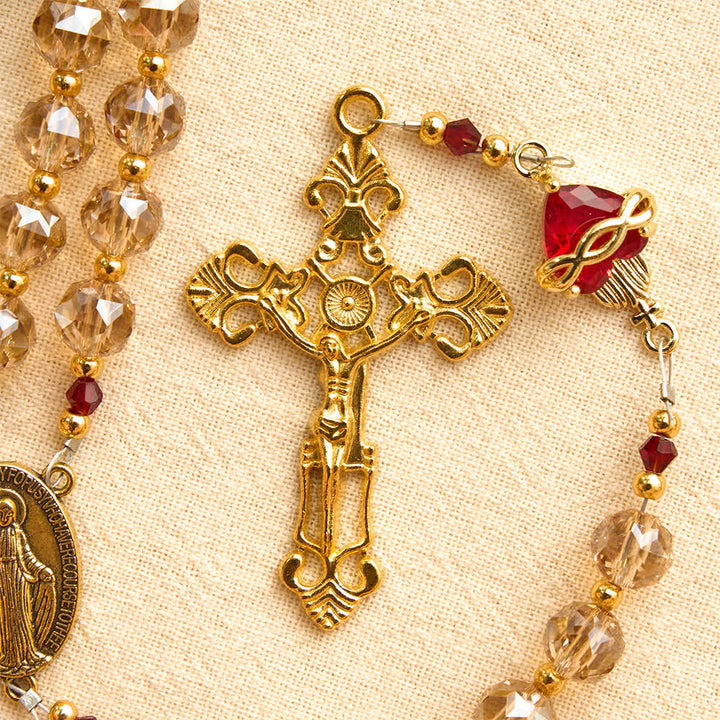 Christianartworkshop Champagne Faceted Glass Rosary With Sacred Heart Charms: Emblem of Enduring Divine Love - image 7