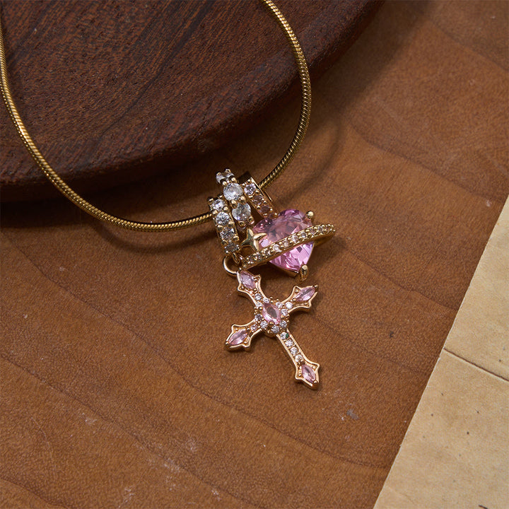 Christianartworkshop Whimsical Heart Planet & Jeweled Cross Necklace: Symbol of Unfailing Celestial Care - image 2
