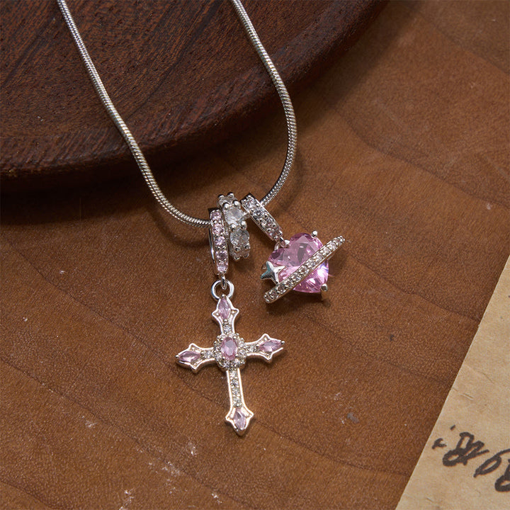 Christianartworkshop Whimsical Heart Planet & Jeweled Cross Necklace: Symbol of Unfailing Celestial Care - image 4