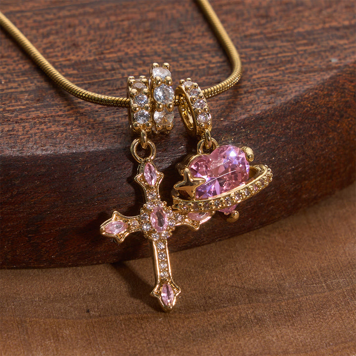FREE Today: Whimsical Heart Planet & Jeweled Cross Necklace: Symbol of Unfailing Celestial Care - Golden - image 0