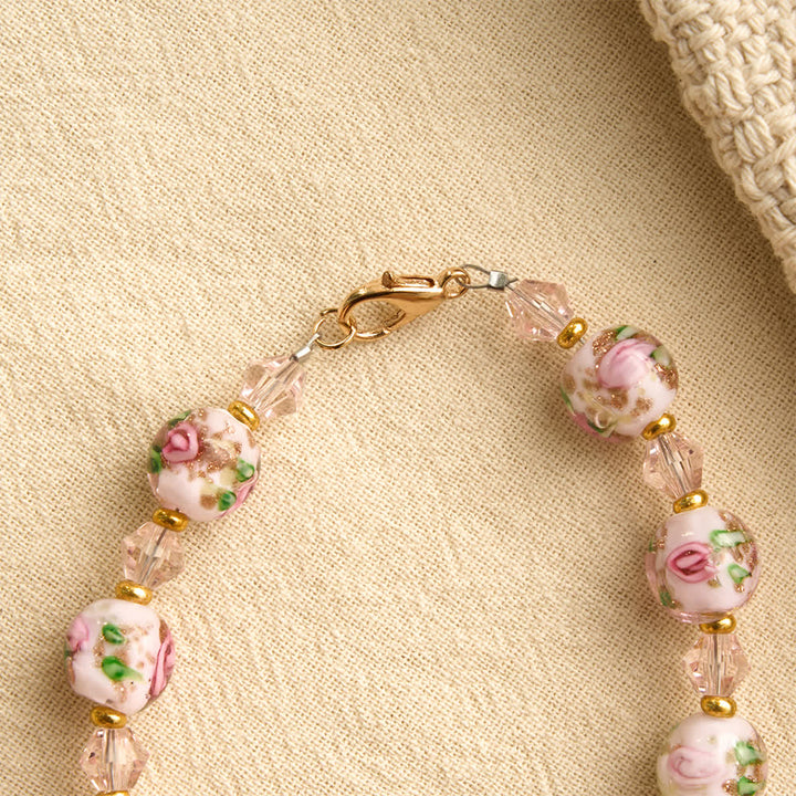 Christianartworkshop Floral Painted Glass Pocket Car Rosary With Rhinestone Crucifix: Emblem of Gentle Heavenly Peace - image 6