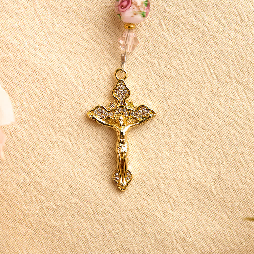FREE Today: Floral Painted Glass Pocket Car Rosary With Rhinestone Crucifix: Emblem of Gentle Heavenly Peace - image 9