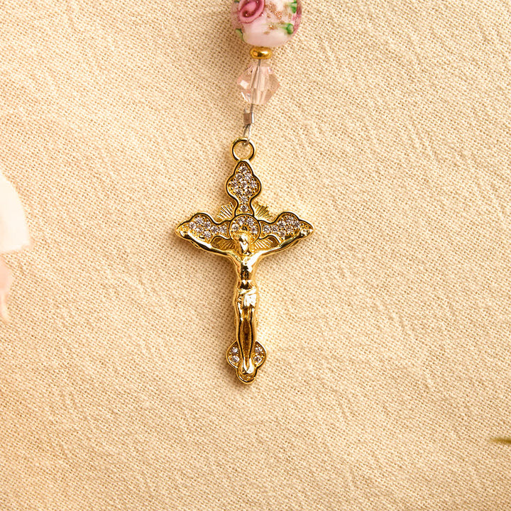 FREE Today: Floral Painted Glass Pocket Car Rosary With Rhinestone Crucifix: Emblem of Gentle Heavenly Peace - image 9