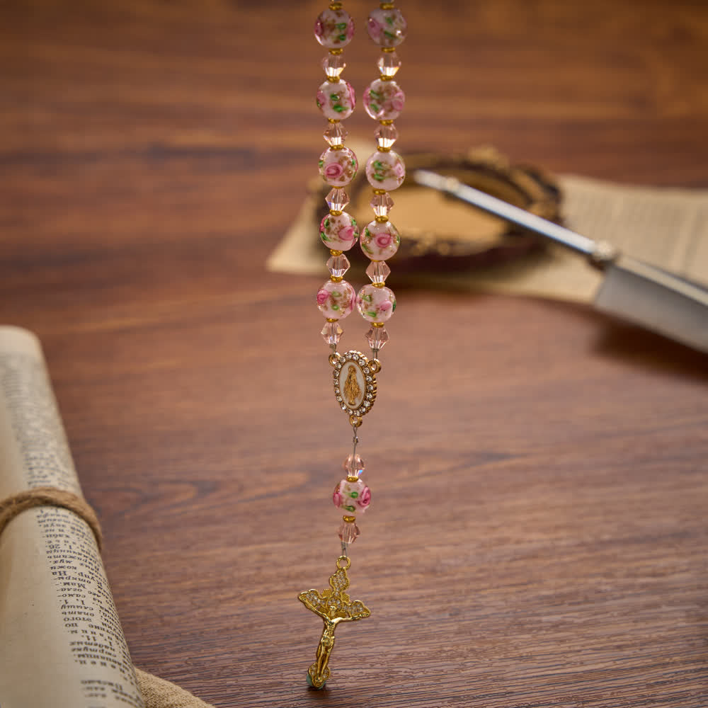 FREE Today: Floral Painted Glass Pocket Car Rosary With Rhinestone Crucifix: Emblem of Gentle Heavenly Peace - image 10