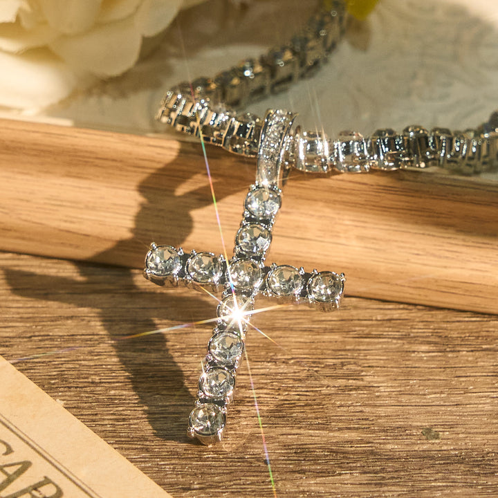 Christianartworkshop Sparkling Gem Encrusted Cross Pendant Tennis Chain: Token of Divine Calm and Hope - Silver - image 0