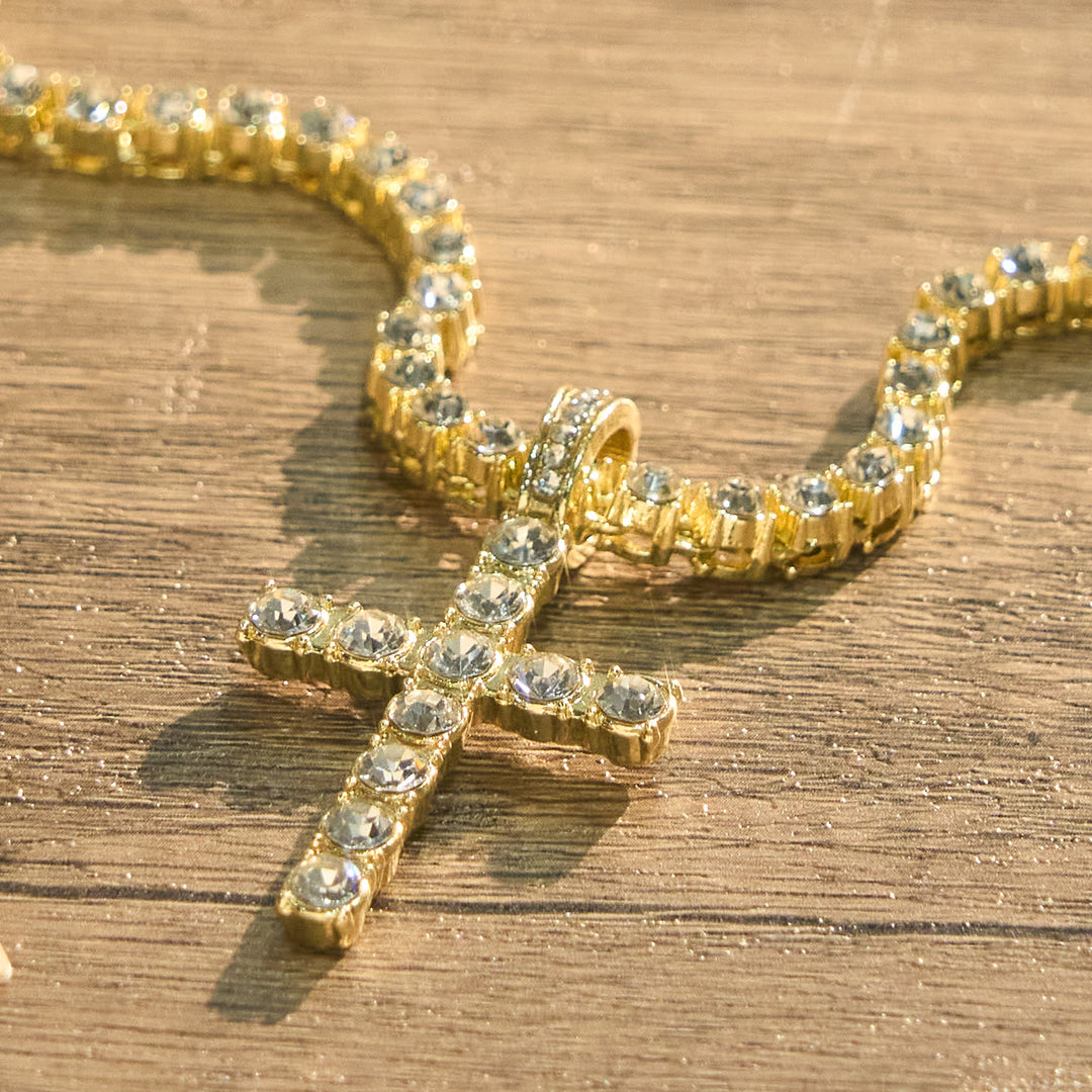 Christianartworkshop Sparkling Gem Encrusted Cross Pendant Tennis Chain: Token of Divine Calm and Hope - image 8