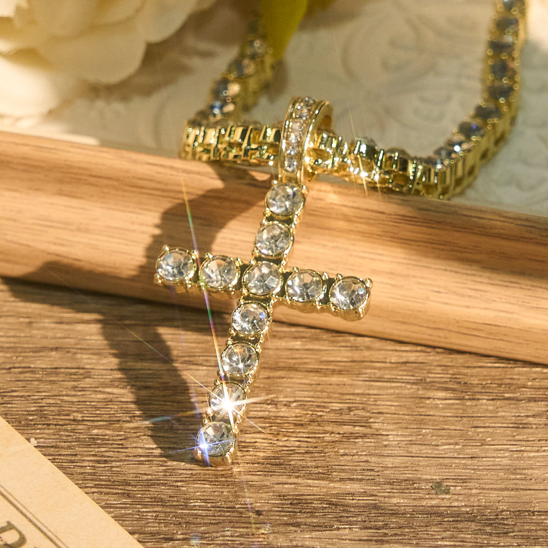 Christianartworkshop Sparkling Gem Encrusted Cross Pendant Tennis Chain: Token of Divine Calm and Hope - image 5