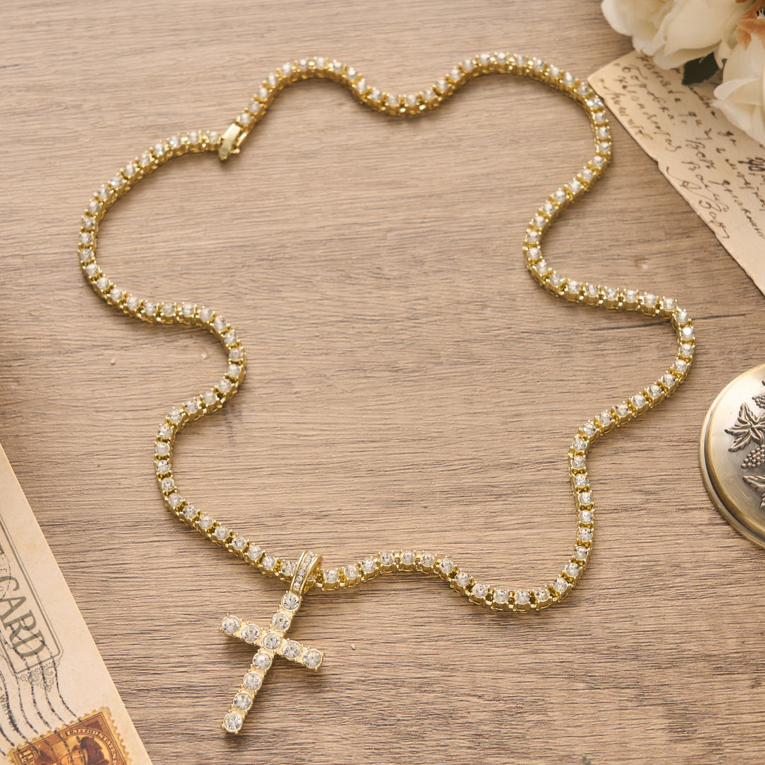Christianartworkshop Sparkling Gem Encrusted Cross Pendant Tennis Chain: Token of Divine Calm and Hope - image 6