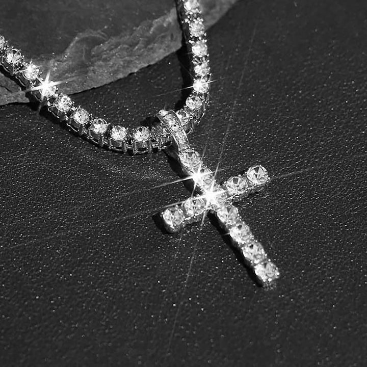 Christianartworkshop Sparkling Gem Encrusted Cross Pendant Tennis Chain: Token of Divine Calm and Hope - image 3