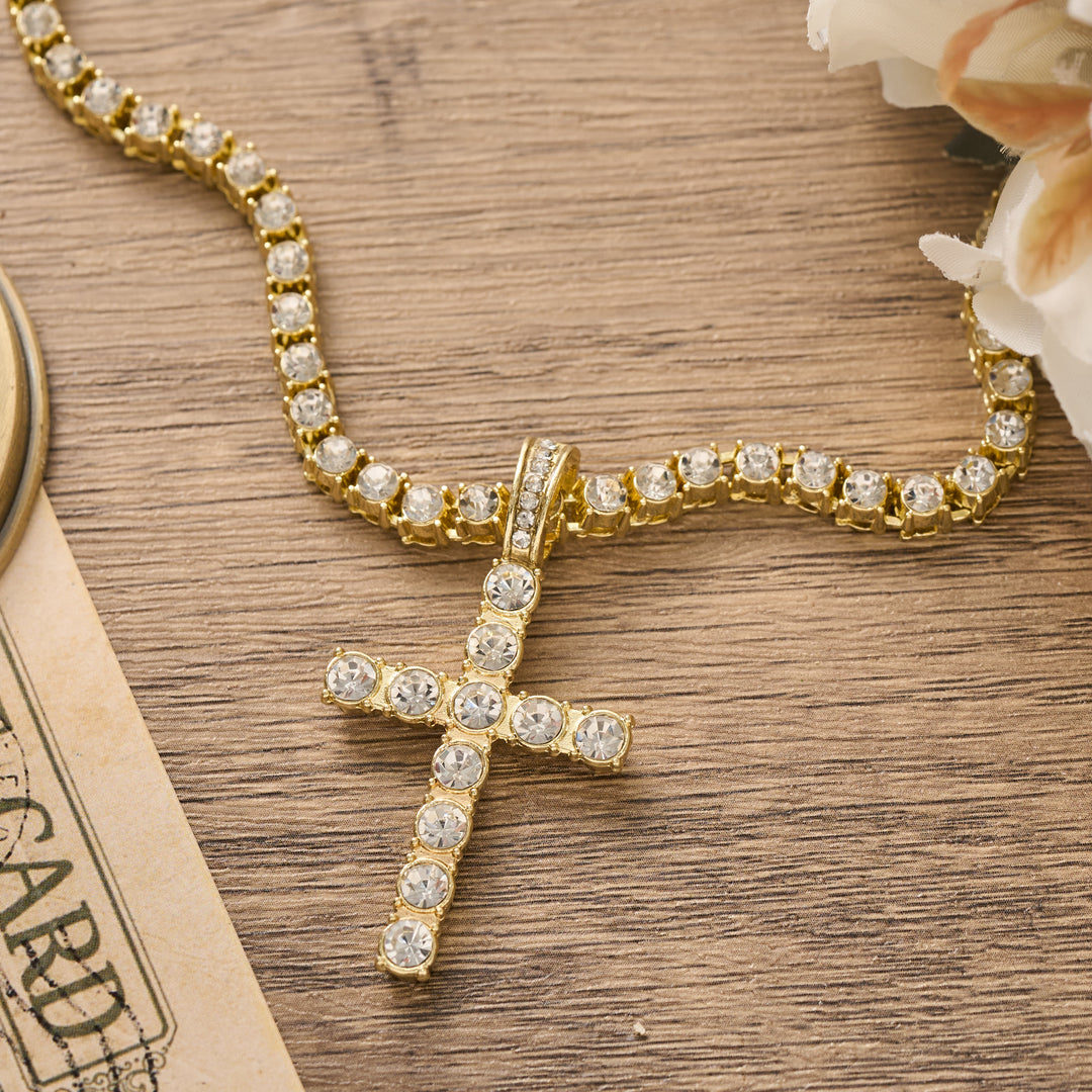 Christianartworkshop Sparkling Gem Encrusted Cross Pendant Tennis Chain: Token of Divine Calm and Hope - image 7