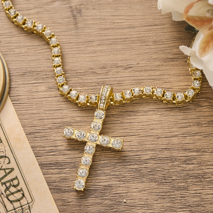 Christianartworkshop Sparkling Gem Encrusted Cross Pendant Tennis Chain: Token of Divine Calm and Hope - image 7