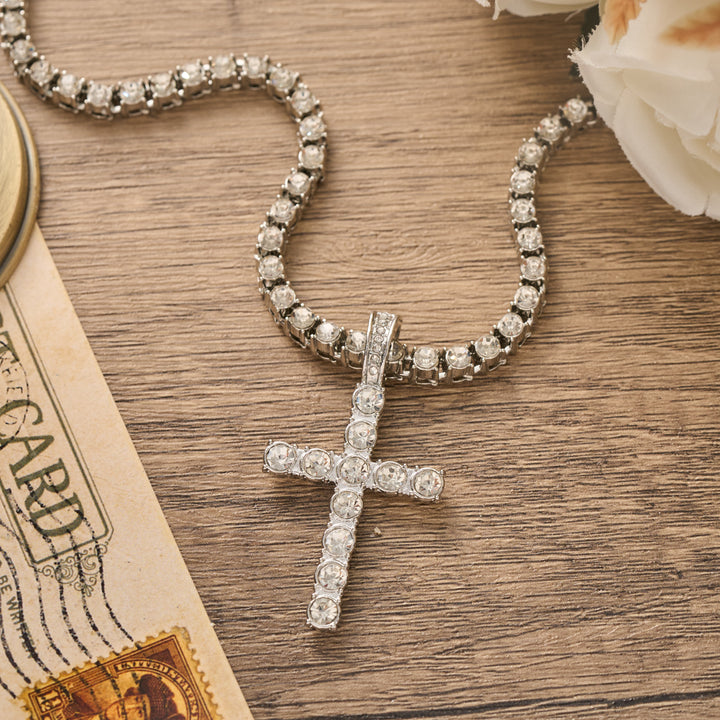 Christianartworkshop Sparkling Gem Encrusted Cross Pendant Tennis Chain: Token of Divine Calm and Hope - image 2