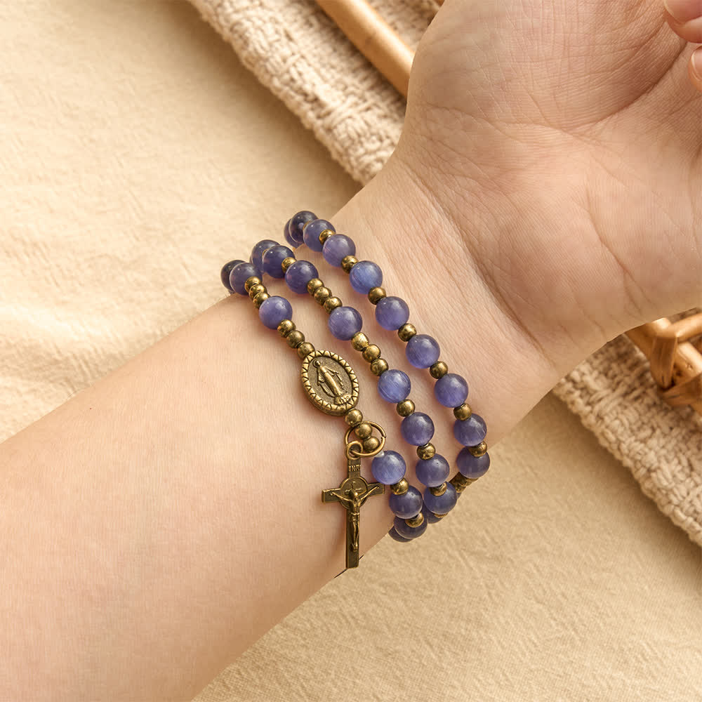 Christianartworkshop Lustrous Purple Cat’s Eye Rosary Bracelet: Bearer of Soft Heavenly Blessings - image 1
