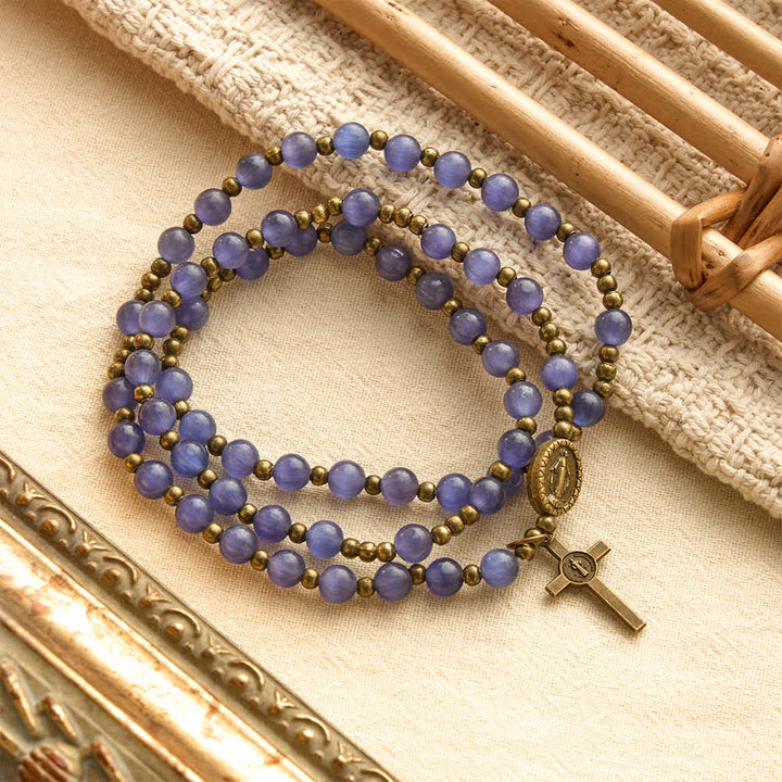 FREE Today: Lustrous Purple Cat’s Eye Rosary Bracelet: Bearer of Soft Heavenly Blessings - image 2