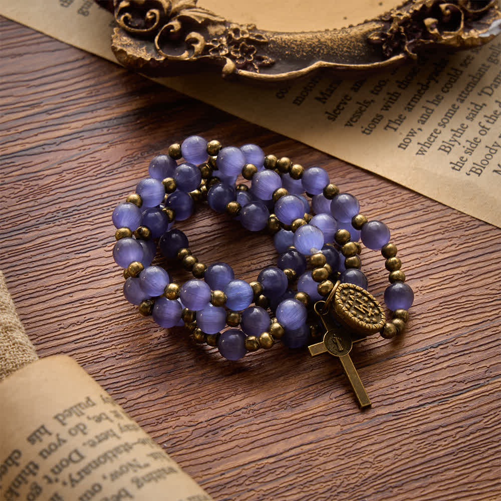 Christianartworkshop Lustrous Purple Cat’s Eye Rosary Bracelet: Bearer of Soft Heavenly Blessings - image 4