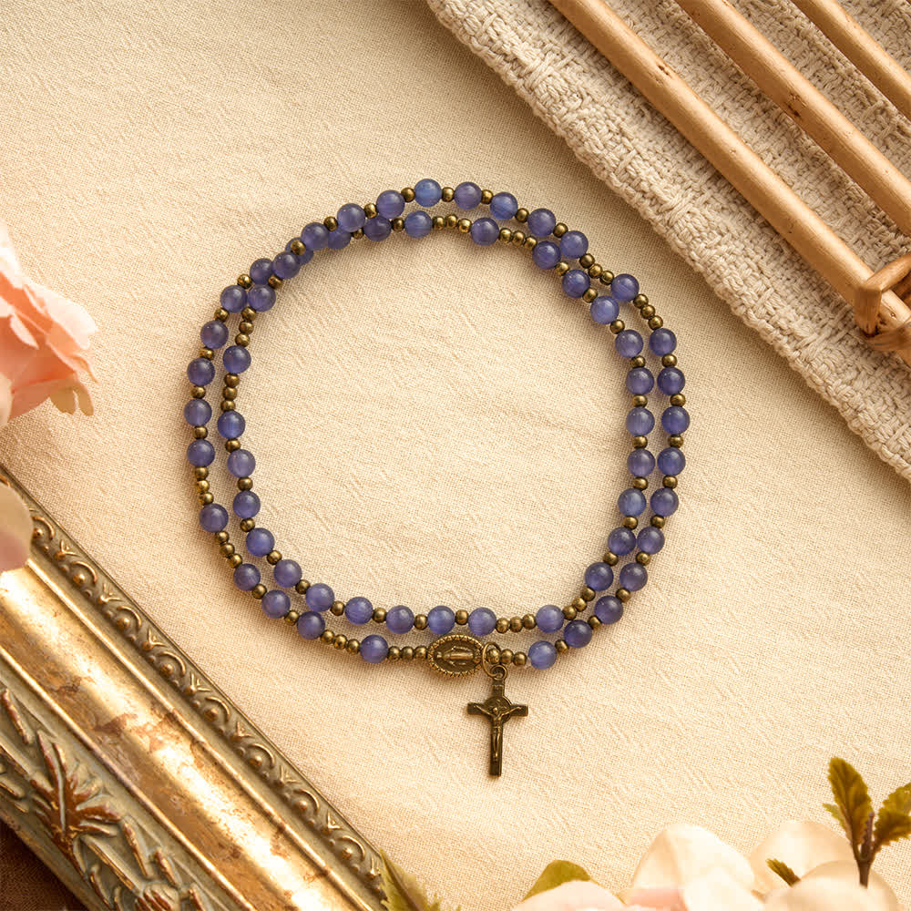 Christianartworkshop Lustrous Purple Cat’s Eye Rosary Bracelet: Bearer of Soft Heavenly Blessings - image 3