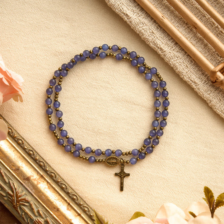 Christianartworkshop Lustrous Purple Cat’s Eye Rosary Bracelet: Bearer of Soft Heavenly Blessings - image 3