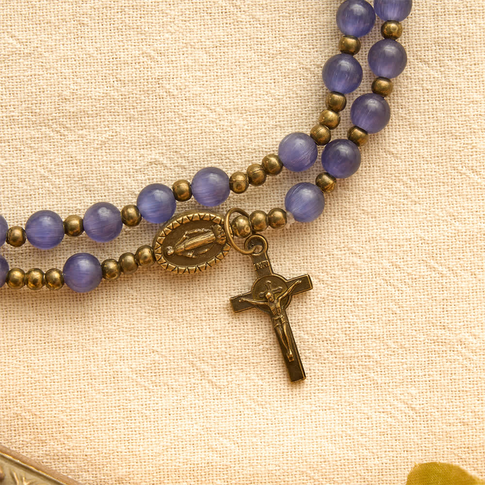 Christianartworkshop Lustrous Purple Cat’s Eye Rosary Bracelet: Bearer of Soft Heavenly Blessings - image 6