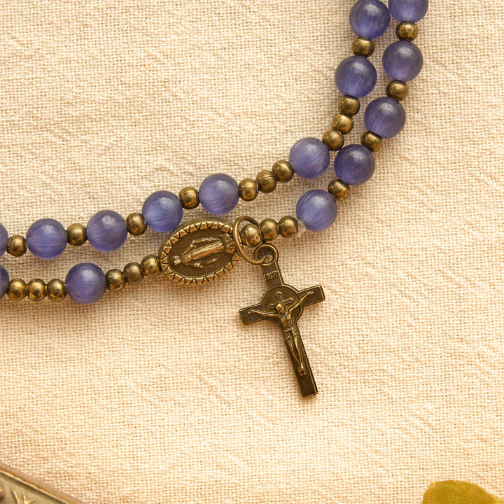 Christianartworkshop Lustrous Purple Cat’s Eye Rosary Bracelet: Bearer of Soft Heavenly Blessings - image 6