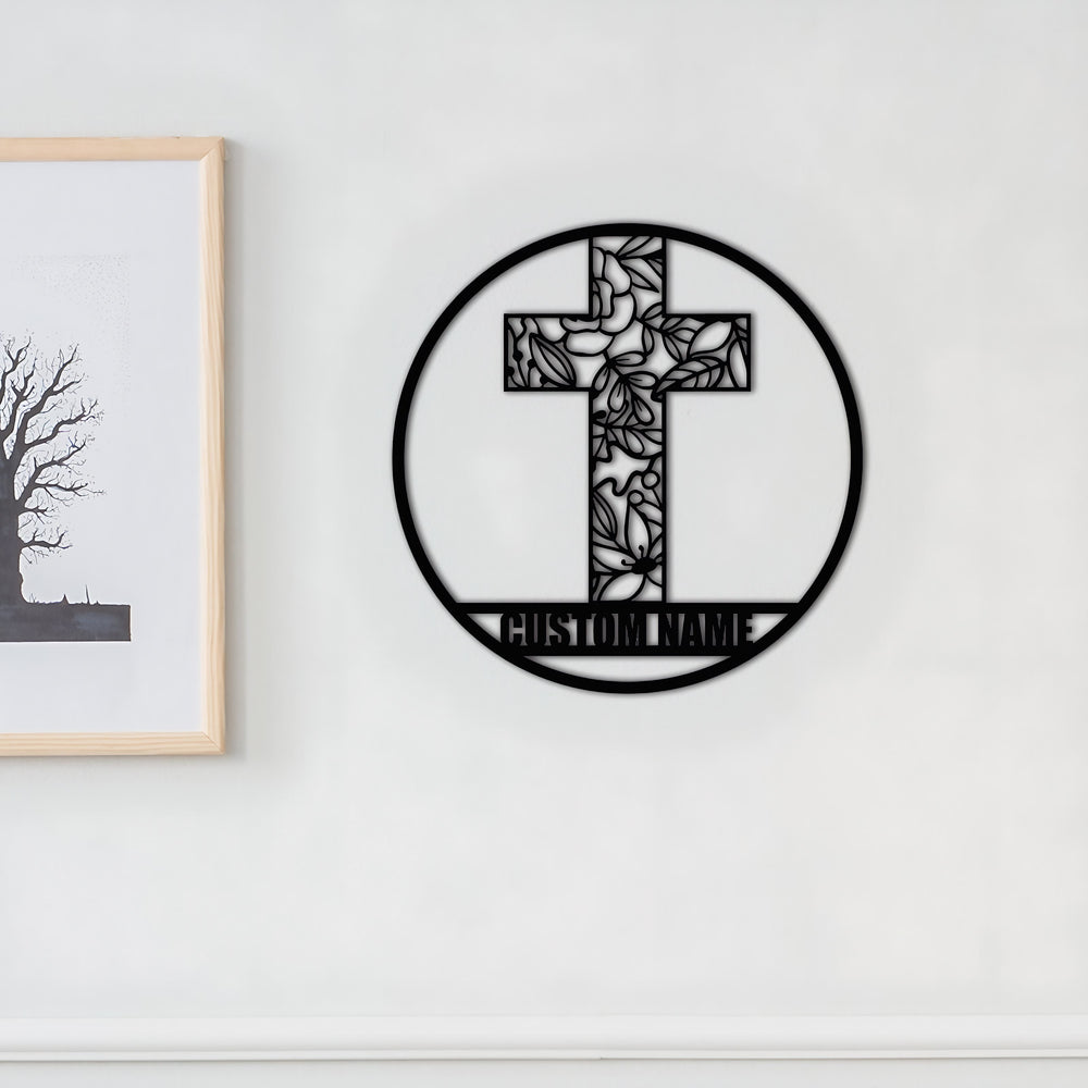 Christianartworkshop Laser Cut Floral Cross Personalized Metal Wall Decor: Token of Peace and New Life - image 1