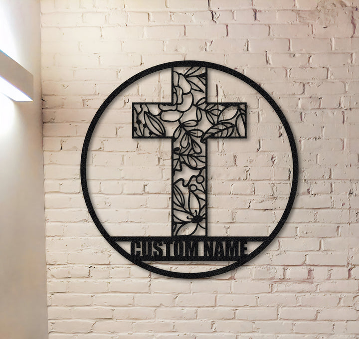 Christianartworkshop Laser Cut Floral Cross Personalized Metal Wall Decor: Token of Peace and New Life - image 0