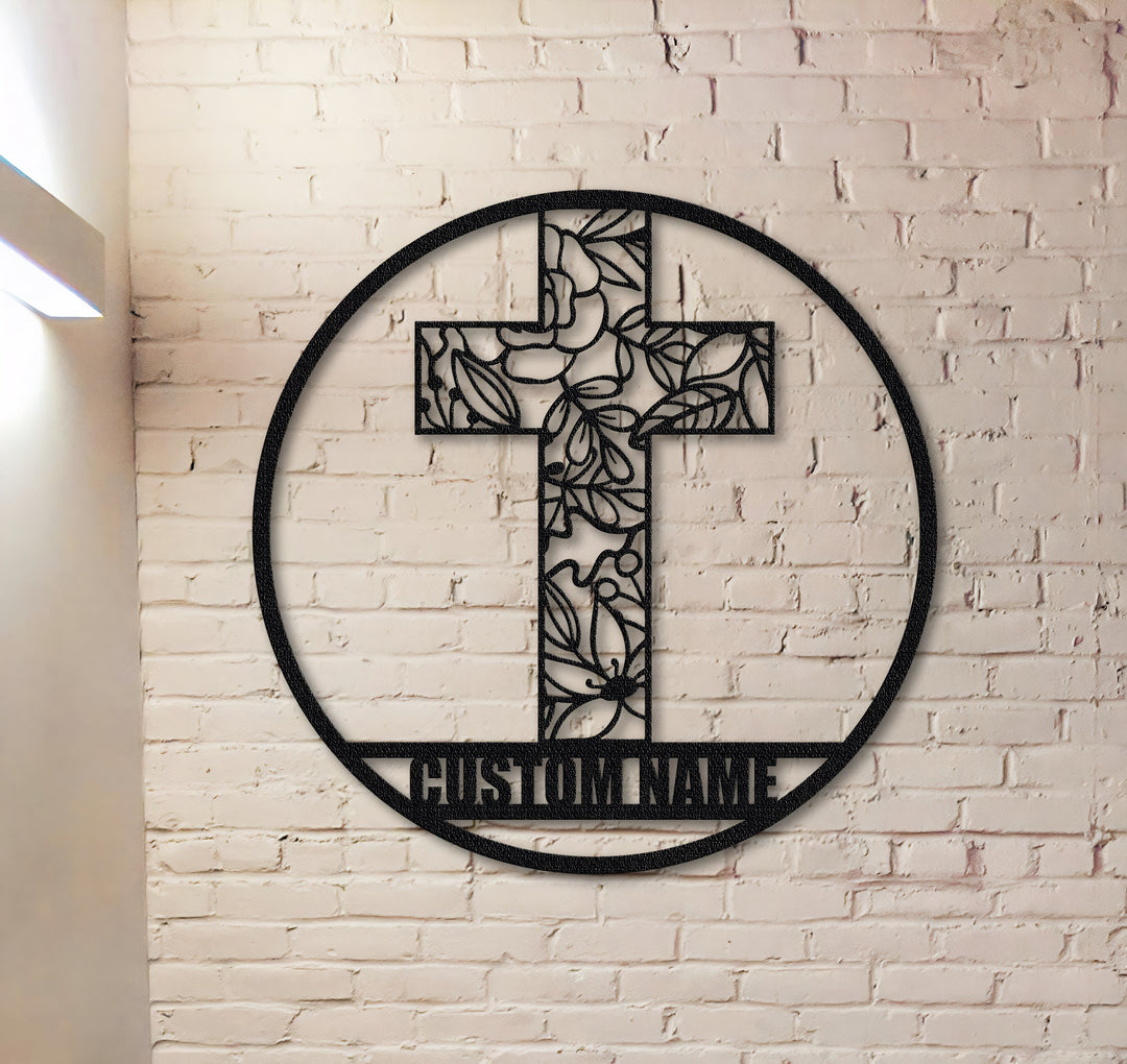 Christianartworkshop Laser Cut Floral Cross Personalized Metal Wall Decor: Token of Peace and New Life - image 0