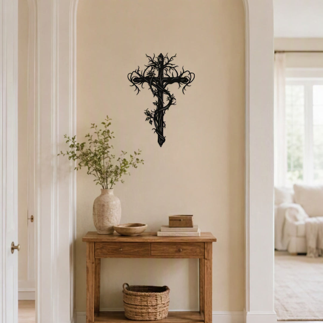 Christianartworkshop Vine Wrapped Tree Cross Metal Wall Sign: Emblem of Life and Redemption - image 8