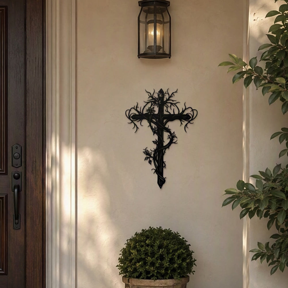 Christianartworkshop Vine Wrapped Tree Cross Metal Wall Sign: Emblem of Life and Redemption - image 1